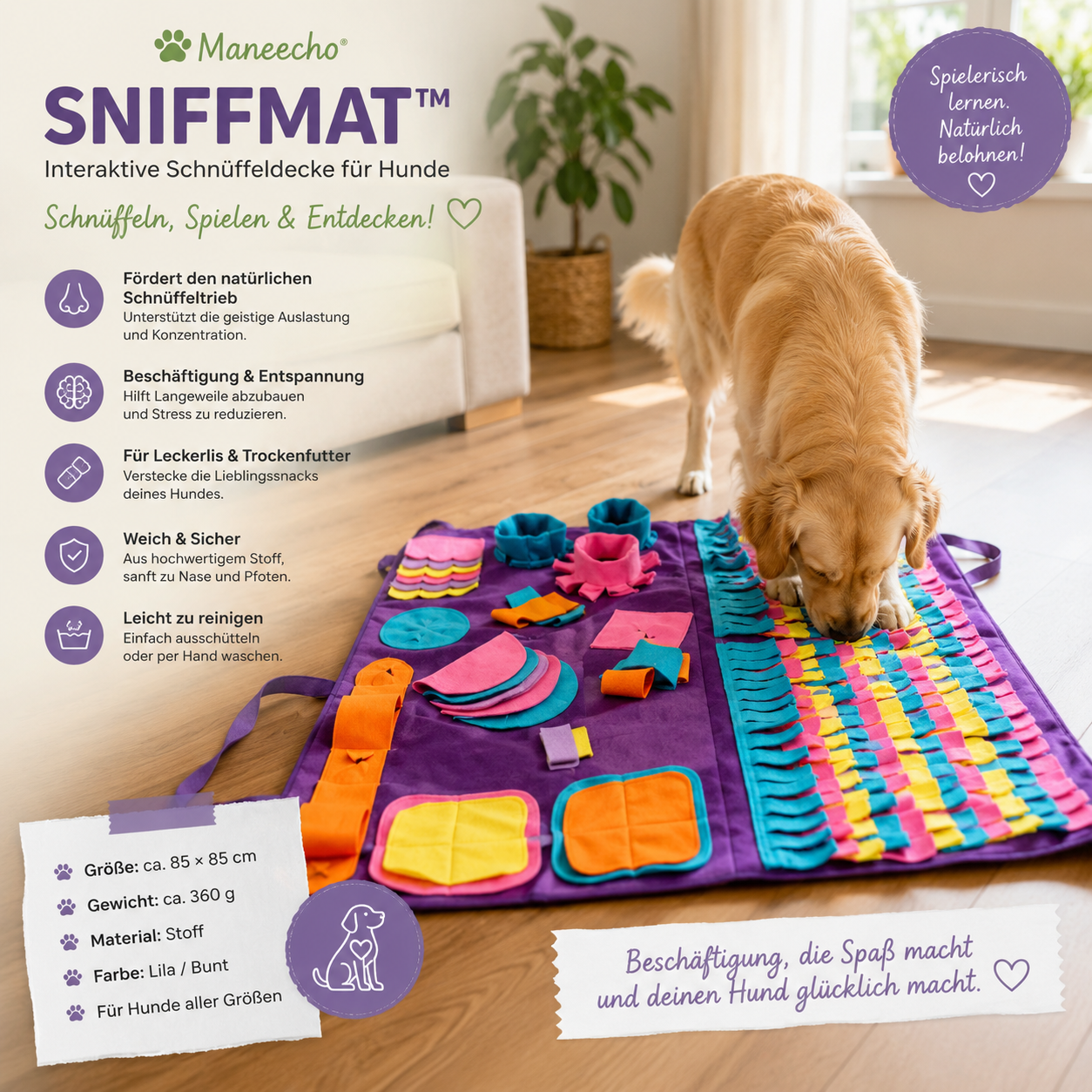 Maneecho SniffMat™ – Interaktive Schnüffeldecke für Hunde