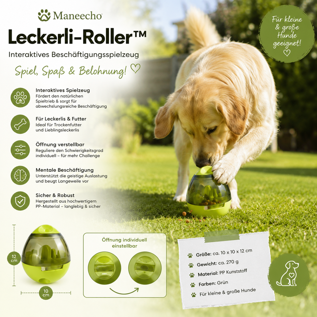 Maneecho Leckerli-Roller™ – Interaktives Beschäftigungsspielzeug für Hunde