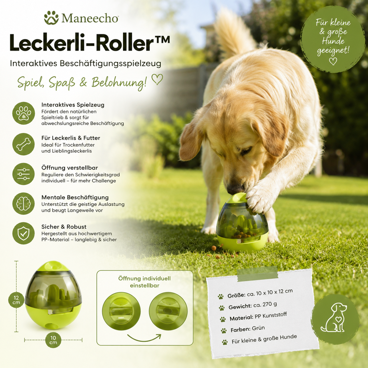 Maneecho Leckerli-Roller™ – Interaktives Beschäftigungsspielzeug für Hunde
