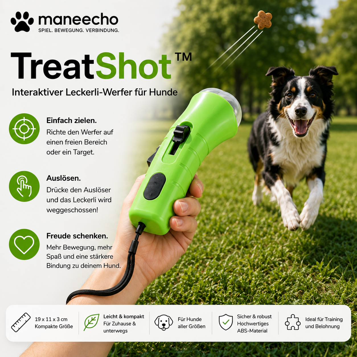 Maneecho TreatShot™ Interaktiver Leckerli-Werfer für Hunde